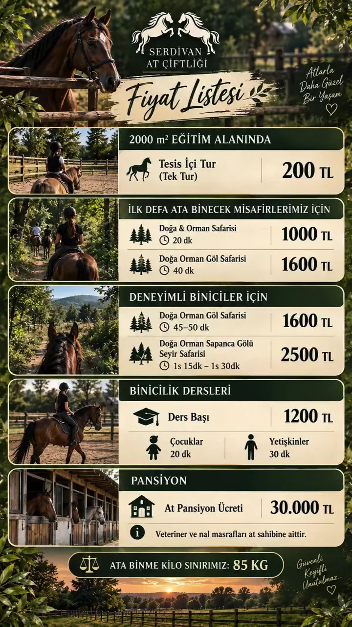 Serdivan At Çiftliği fiyat listesi görseli